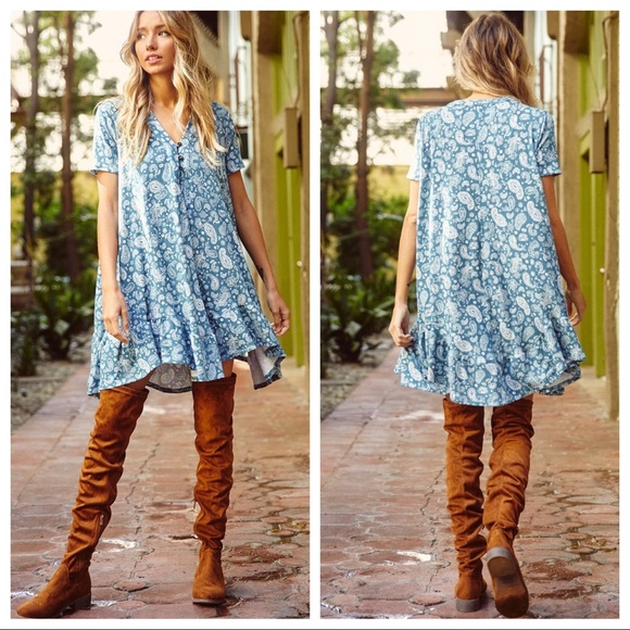 #14 Boho Chic Ruffle Hemline Paisley Print Tunic Dress - Picture 2 of 6